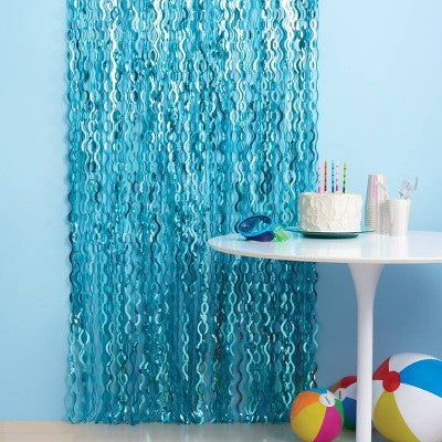 Wavy Tinsel Fringe Party Backdrop Decoration Teal Blue - Spritz