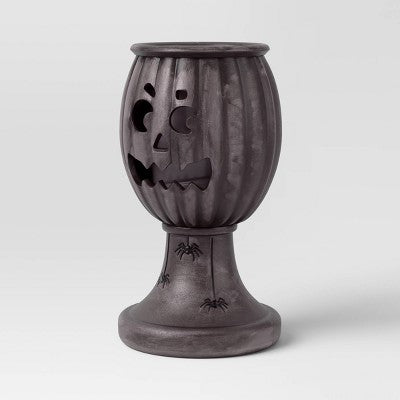 17" Textured Pumpkin Urn Spider Style Halloween Decorative Prop Gray - Hyde and EEK! Boutique