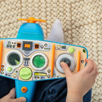 Melissa & Doug Airplane Busy Board with LED Light - Wooden Electronic Activity Board with Lights and Sounds for Sensory Play