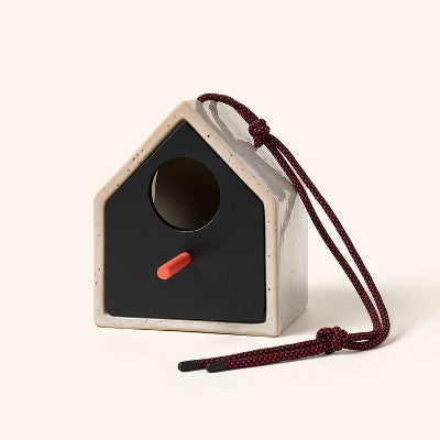 6" Ceramic and Wood Hanging Birdhouse Cream/Black - Woolrich x Target
