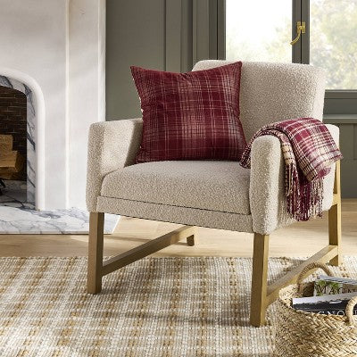 18"x18" Fall Plaid Corduroy Square Throw Pillow Burgundy - Hearth & Hand with Magnolia