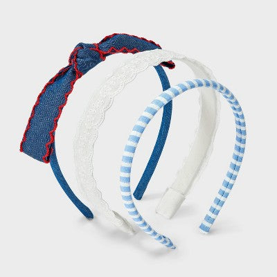 Girls' 3pk Americana Scallop Striped Headband Set - Cat & Jack Red/White/Blue