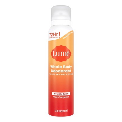 Lume Whole Body Women's Invisible Spray Deodorant - Clean Tangerine Scent - Aluminum-Free 3.6oz