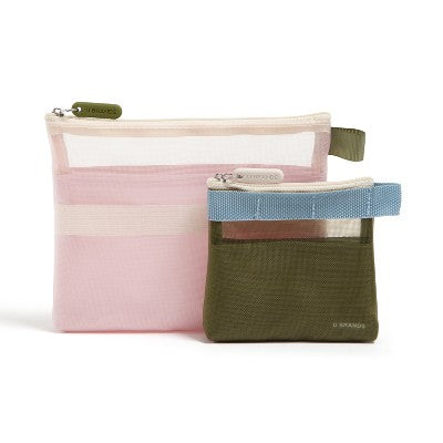 U Brands 2pk 7"x5.8" and 4.2"x4.2" Micro Mesh Stash Pouch Dusty Rose/Olive