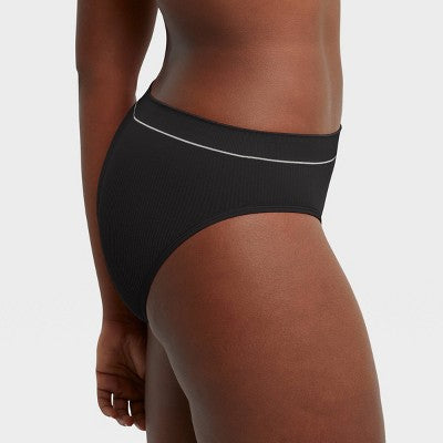 Hanes Originals Women's 3pk Seamless Rib Bikini Underwear - Black/Beige L: Midweight Knit, Low Rise, Stretch Fabric