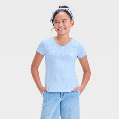 Girls' Short Sleeve Pointelle T-Shirt S