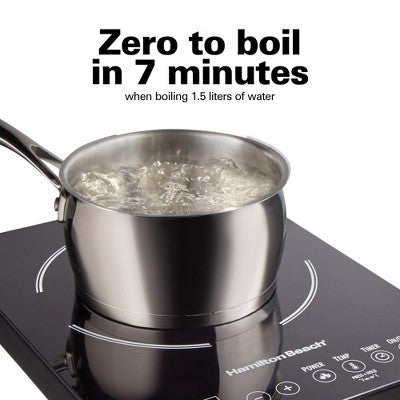 Hamilton Beach Induction Cooktop - Black: 1800W Electric Ceramic Smooth Top, 7 Settings, Countertop, 1 Burner