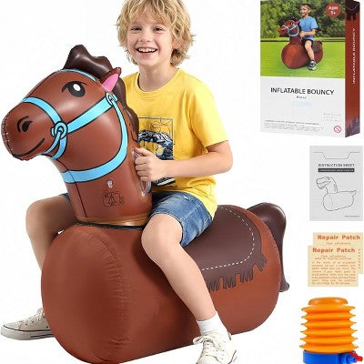 BATHWA Inflatable Bouncy Toy for Kids Ages 5+ 220lbs Capacity Ride-On Toys w/Pump Puncture-Resistant Saddle Design In/Outdoor Jumping Horse 1 PCS