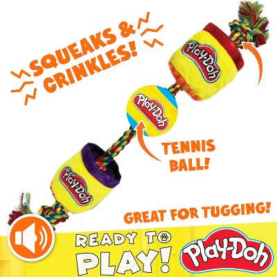 Hasbro Play-Doh Squeak and Crinkle Cans Tug with Metallic Lids and Tennis Ball Dog Toys