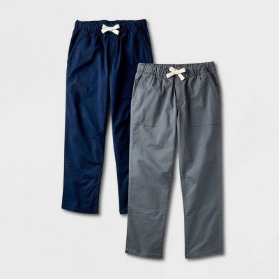 Boys' 2pk Stretch Straight Fit Pull-On Pants - Cat & Jack Gray 14