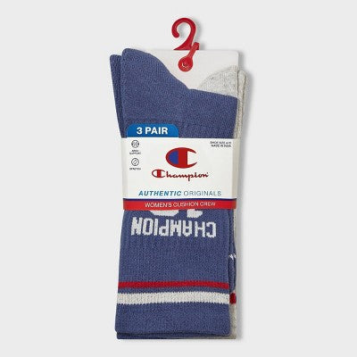 Champion Women's Nineteen 3pk Crew Socks - Blue