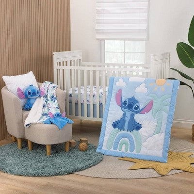Disney Stitch Fitted Crib Sheet: Woven, Botanical Pattern, 165 Thread Count, 1-Pack