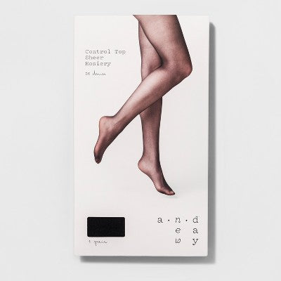 Women's 20D Sheer Control Top Tights - A New Day Black L/XL: High Waisted, Tagless, Closed Toe, Nylon-Spandex Blend