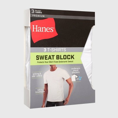 Hanes Premium Men's Sweat Block Crewneck Undershirt 3pk - White L
