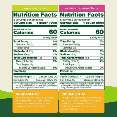 GoGo SqueeZ Fruit & VeggieZ No Sugar Added Applesauce and Puree Apple Pear Carrot and Apple Carrot Mixed Berry Variety Pack - 3.2oz/12ct