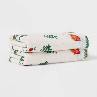 2pk Winter Scene Hand Towel White - Threshold