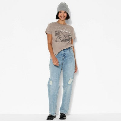 Women's Mainstreet Market Vinyl Records Short Sleeve Graphic T-Shirt - Brown L