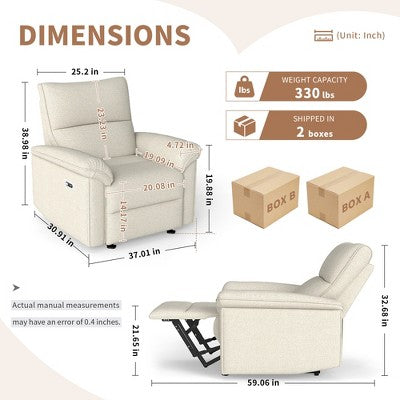 Wall Hugger Recliner Power Recliner Chair Nursery Single Sofa Accent Chair Leisure Lounge Chair, Beige Grey - ModernLuxe (LOCAL PICKUP ONLY)