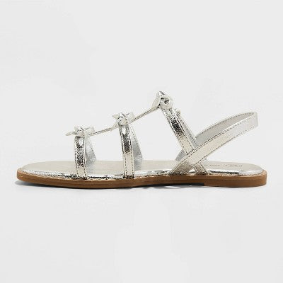 Girls' Aria Bow Sandals - Cat & Jack Silver 13