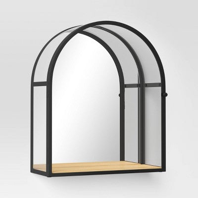 12"x14" Arched Mirrored Display Box Black - Threshold: Modern Vertical Decor with Shelf