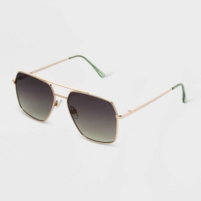 Women's Satin Metal Aviator Sunglasses with Gradient Lenses - Universal Thread Metallic Gold