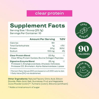 BLOOM NUTRITION Clear Protein Powder - Raspberry Lemon - 9.07oz