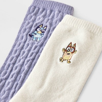 Women's Bluey Super Soft Embroidered 2pk Crew Socks - Purple/Ivory 4-10