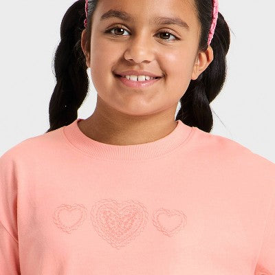 Girls' Short Sleeve Hearts T-Shirt - Cat & Jack Peach Pink S