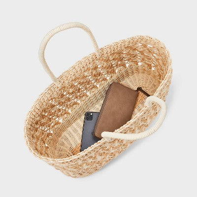 Straw Tote Handbag - Shade & Shore Natural/Ivory XL