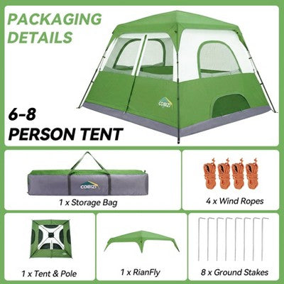 COBIZI 6-8 Person Camping Tent, Easy Setup Waterproof Windproof Backpacking Tent with Removable Rainfly (LOCAL PICKUP ONLY)