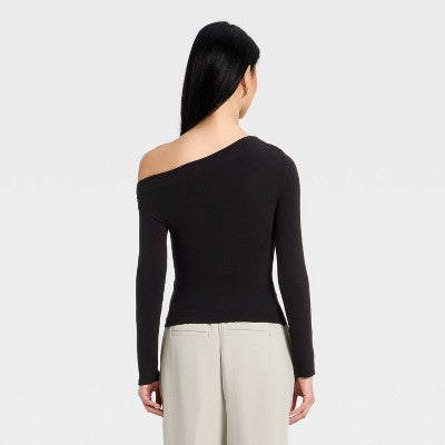 Women's One Shoulder Asymmetrical Knit Ribbed Top XL