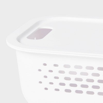 Narrow Small Decorative Plastic Bin White - Brightroom: Modern Storage with Cut-Out Handles, 13" Cube Compatible