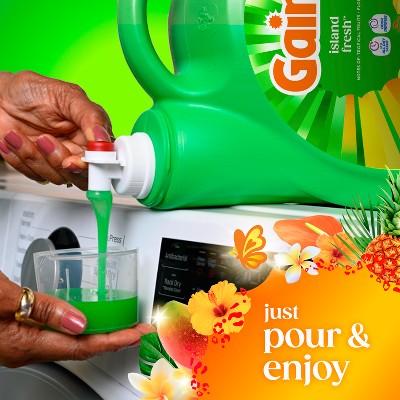 Gain Island Fresh Liquid Laundry Detergents 100 Loads - 132oz: Cold Water Detergent, Spill-Resistant Lid, Concentrated