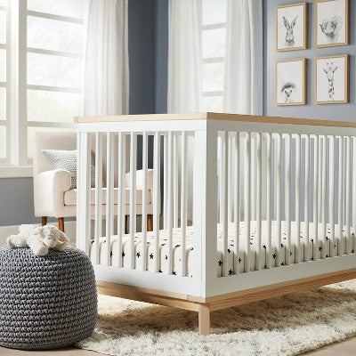 Flannel Fitted Crib Sheet Stars - Cloud Island - Cream/Black
