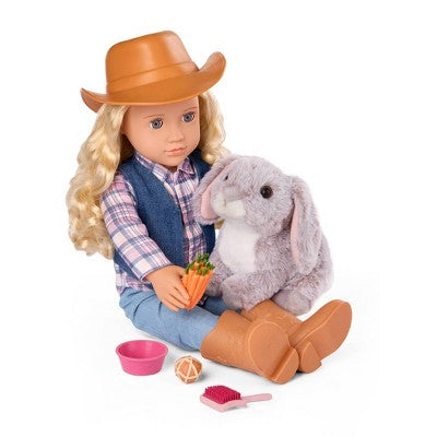 Our Generation Hop In Bunny Carrier & Pet Rabbit Plush Accessory Set for 18" Dolls