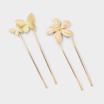 Butterfly & Flower Hair Pins 2 Pack - A New Day Gold