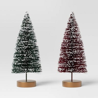 2pc 6" Sisal Bottle Brush Tree Christmas Figurine Set - Wondershop: Wood Base, Indoor Tabletop Decor, No Battery Required