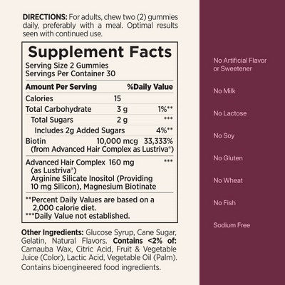 Nature's Bounty Optimal Solutions Hair Growth Gummies - Peach - 60ct: Vitamins for Healthy Hair, Gummy Multivitamins