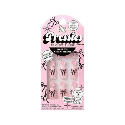 Olive & June Pressies Fake Nails - S/M Round - Biggest Bow On Top - 28ct: Gloss Finish