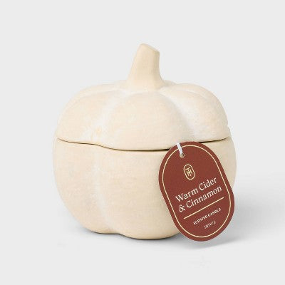 Small Rustic Ceramic Pumpkin Warm Cider and Cinnamon Fall Candle - Threshold