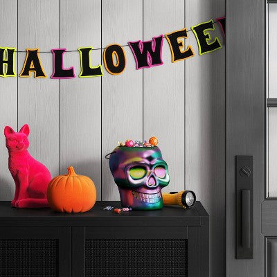 8" Skull Halloween Trick or Treat Container Basket Neon - Hyde & EEK! Boutique