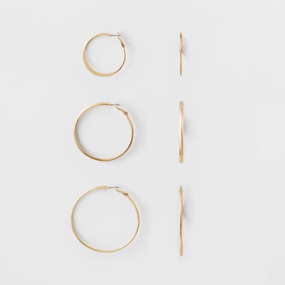 Mid Size Hoop Earring Set 3ct - A New Day Gold