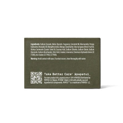 Papatui Men's Exfoliating and Hydrating Sulfate-Free Mango Butter, Avocado Oil and Ceramides Mini Bar Soap - Sandalwood Suede - 1.4oz
