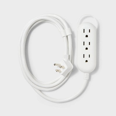 6' 3-Outlet Indoor Extension Cord White - heyday: Flat Plug, Small, 16 AWG, 6ft, 13A, White