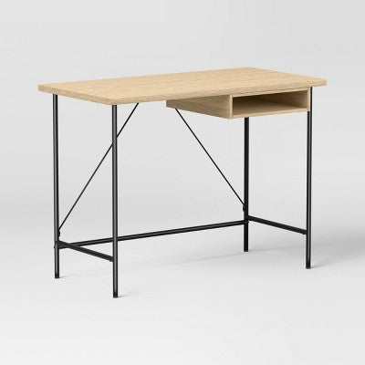 Wood and Metal Dorm Writing Desk with Storage Natural - Room Essentials (LOCAL PICKUP ONLY)