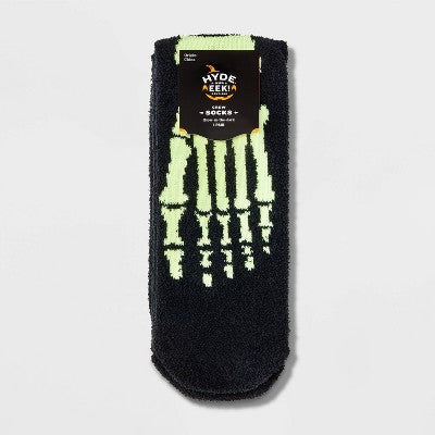 Men's Glow-in-the-Dark Skeleton Halloween Cozy Crew Socks - Hyde and EEK! Boutique Black 8-12