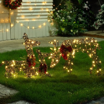 LuxenHome Set of 3 Deer Family Lighted Holiday Decoration Brown