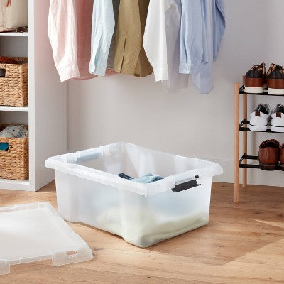 Medium Frosted Latching Storage Box - Brightroom: Stackable Polypropylene Tote with Lid, 48L Capacity (LOCAL PICKUP ONLY)
