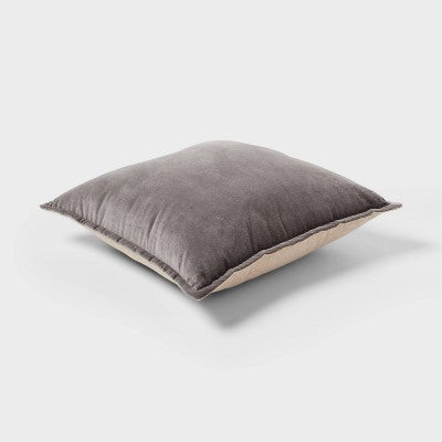 Velvet Reverse Oblong Dec Pillow Dark Gray - Threshold: Cotton Fabric, Indoor Square Shape, Sewn Seam Closure
