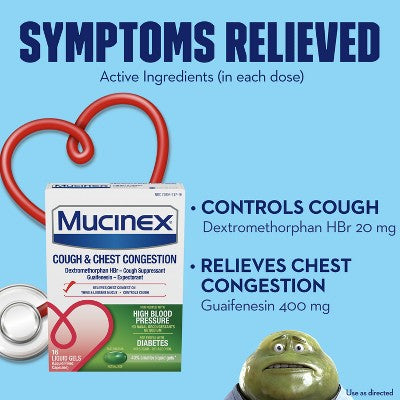 Mucinex High Blood Pressure Cough & Chest Medicine - Liquid Gels - 16ct